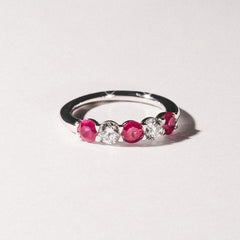 Solene 0.75ct Round Cut Lab Ruby and Lab Diamond Half Eternity Ring in 18K White Gold