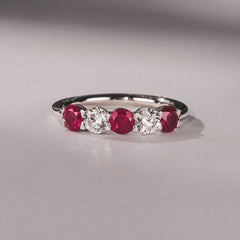 Solene 0.75ct Round Cut Lab Ruby and Lab Diamond Half Eternity Ring in 18K White Gold