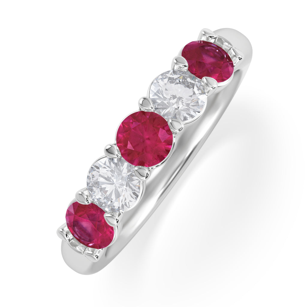 Solene 0.75ct Round Cut Lab Ruby and Lab Diamond Half Eternity Ring in 18K White Gold