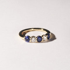 Solene 0.75ct Round Cut Lab Sapphire and Lab Diamond Half Eternity Ring in 18K Yellow Gold