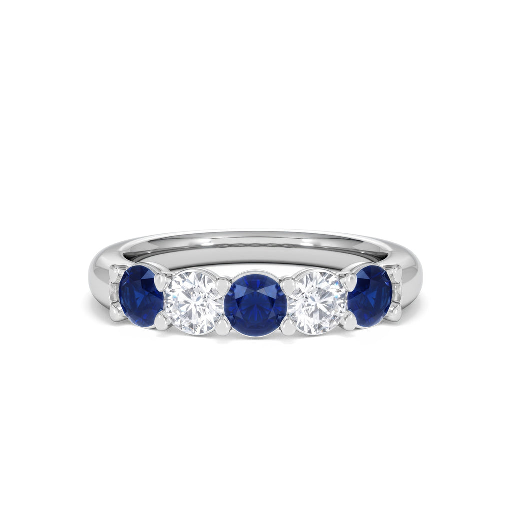 Solene 0.75ct Round Cut Lab Sapphire and Lab Diamond Half Eternity Ring in 18K White Gold