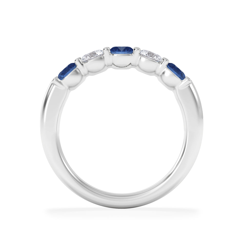 Solene 0.75ct Round Cut Lab Sapphire and Lab Diamond Half Eternity Ring in 18K White Gold