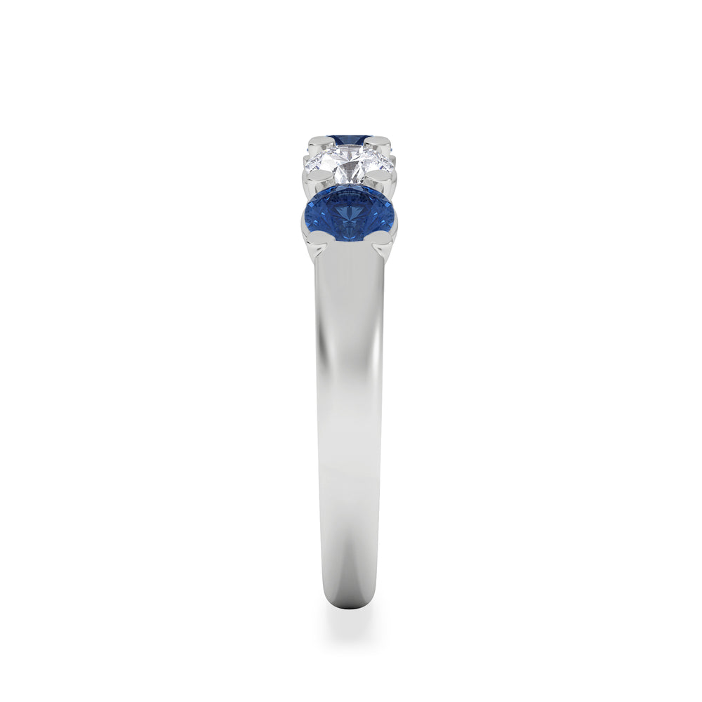 Solene 0.75ct Round Cut Lab Sapphire and Lab Diamond Half Eternity Ring in 18K White Gold