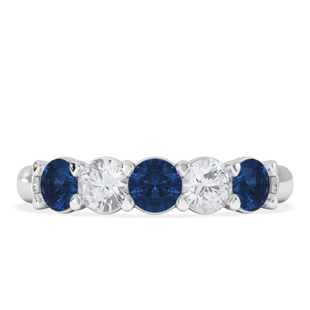 Solene 0.75ct Round Cut Lab Sapphire and Lab Diamond Half Eternity Ring in 18K White Gold