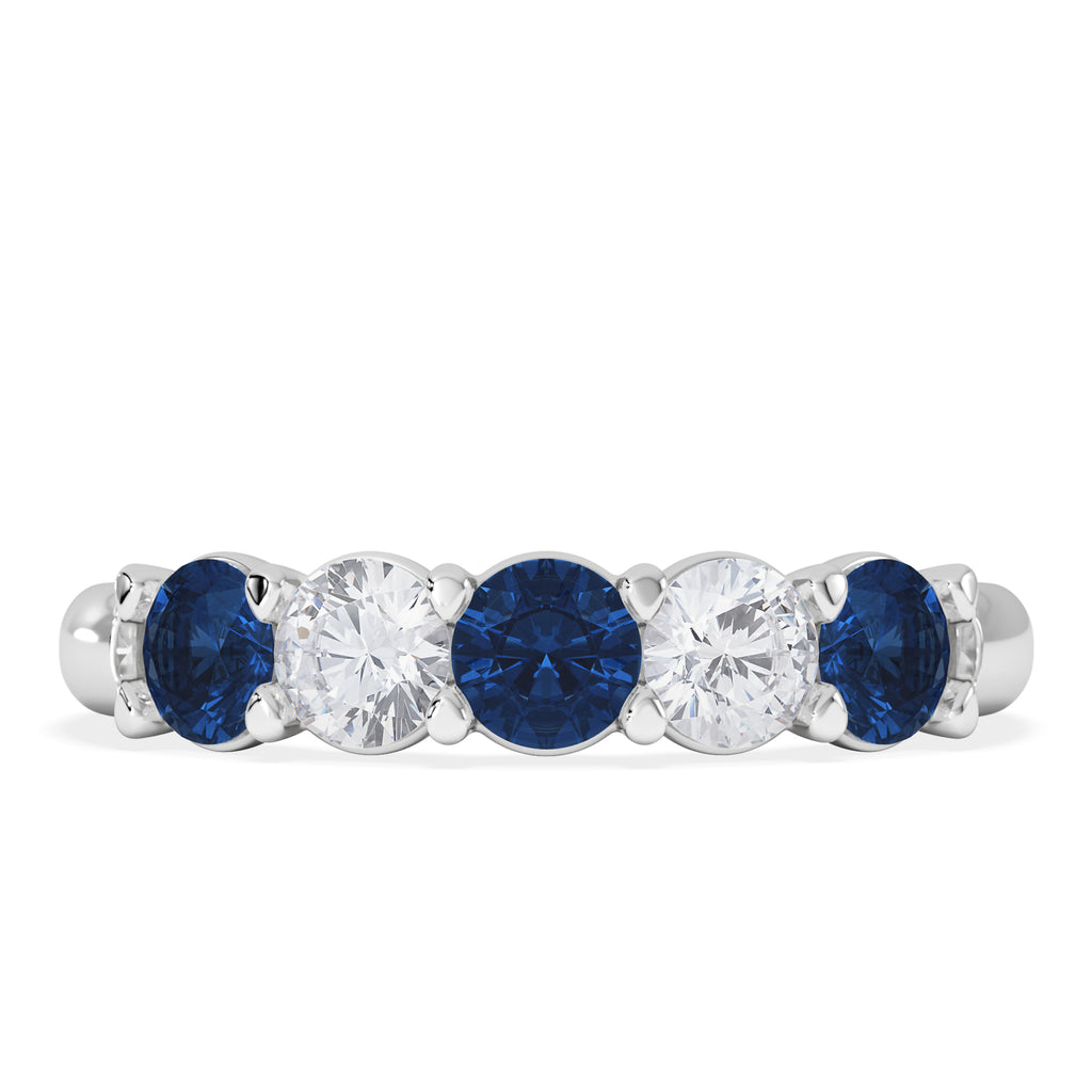 Solene 0.75ct Round Cut Lab Sapphire and Lab Diamond Half Eternity Ring in 18K White Gold