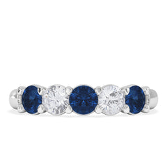 Solene 0.75ct Round Cut Lab Sapphire and Lab Diamond Half Eternity Ring in 18K White Gold
