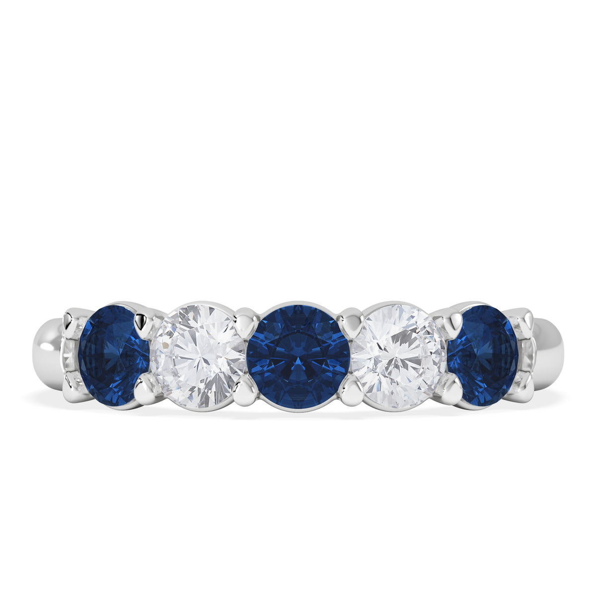 Solene 0.75ct Round Cut Lab Sapphire and Lab Diamond Half Eternity Ring in 18K White Gold