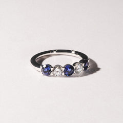 Solene 0.75ct Round Cut Lab Sapphire and Lab Diamond Half Eternity Ring in 18K White Gold