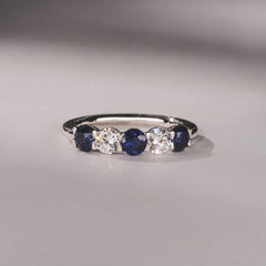 Solene 0.75ct Round Cut Lab Sapphire and Lab Diamond Half Eternity Ring in 18K White Gold