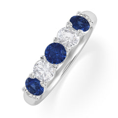Solene 0.75ct Round Cut Lab Sapphire and Lab Diamond Half Eternity Ring in 18K White Gold