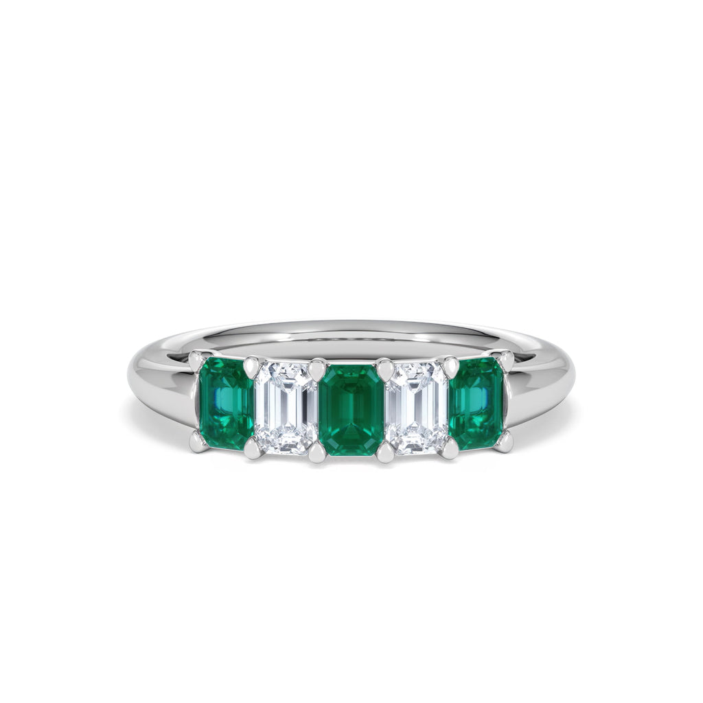 Solene 0.75ct Emerald Cut Lab Emerald and  Lab Diamond Half Eternity Ring in 18K White Gold
