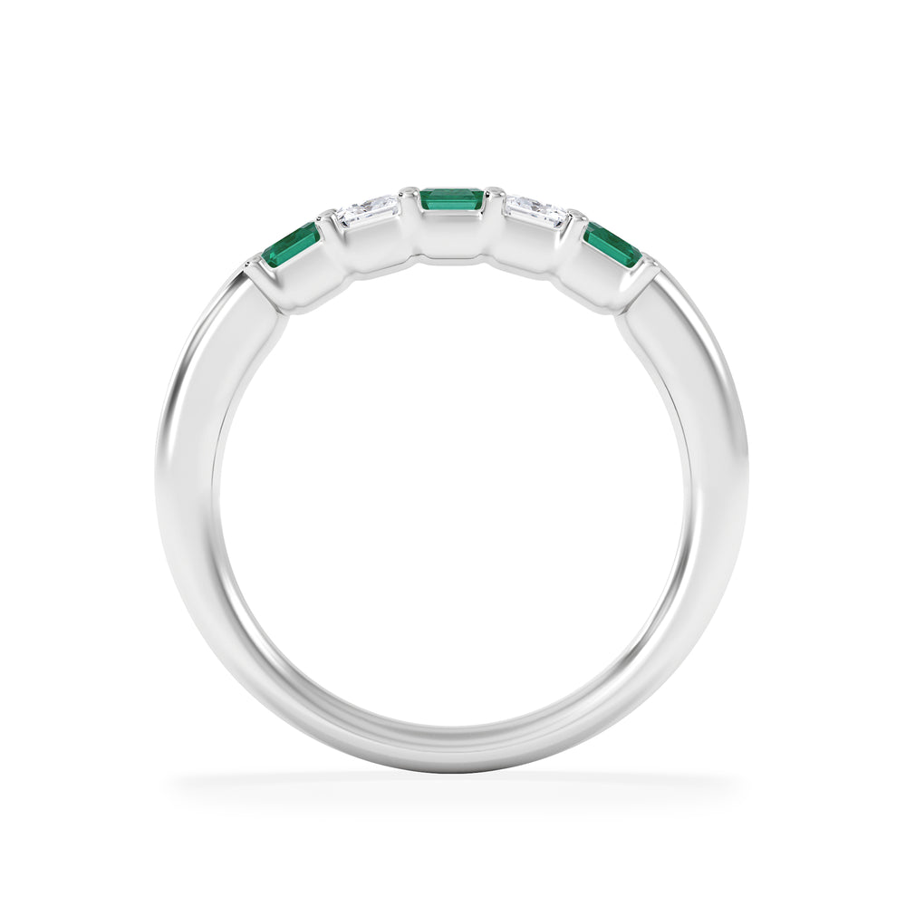Solene 0.75ct Emerald Cut Lab Emerald and  Lab Diamond Half Eternity Ring in 18K White Gold