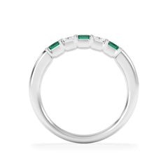 Solene 0.75ct Emerald Cut Lab Emerald and  Lab Diamond Half Eternity Ring in 18K White Gold