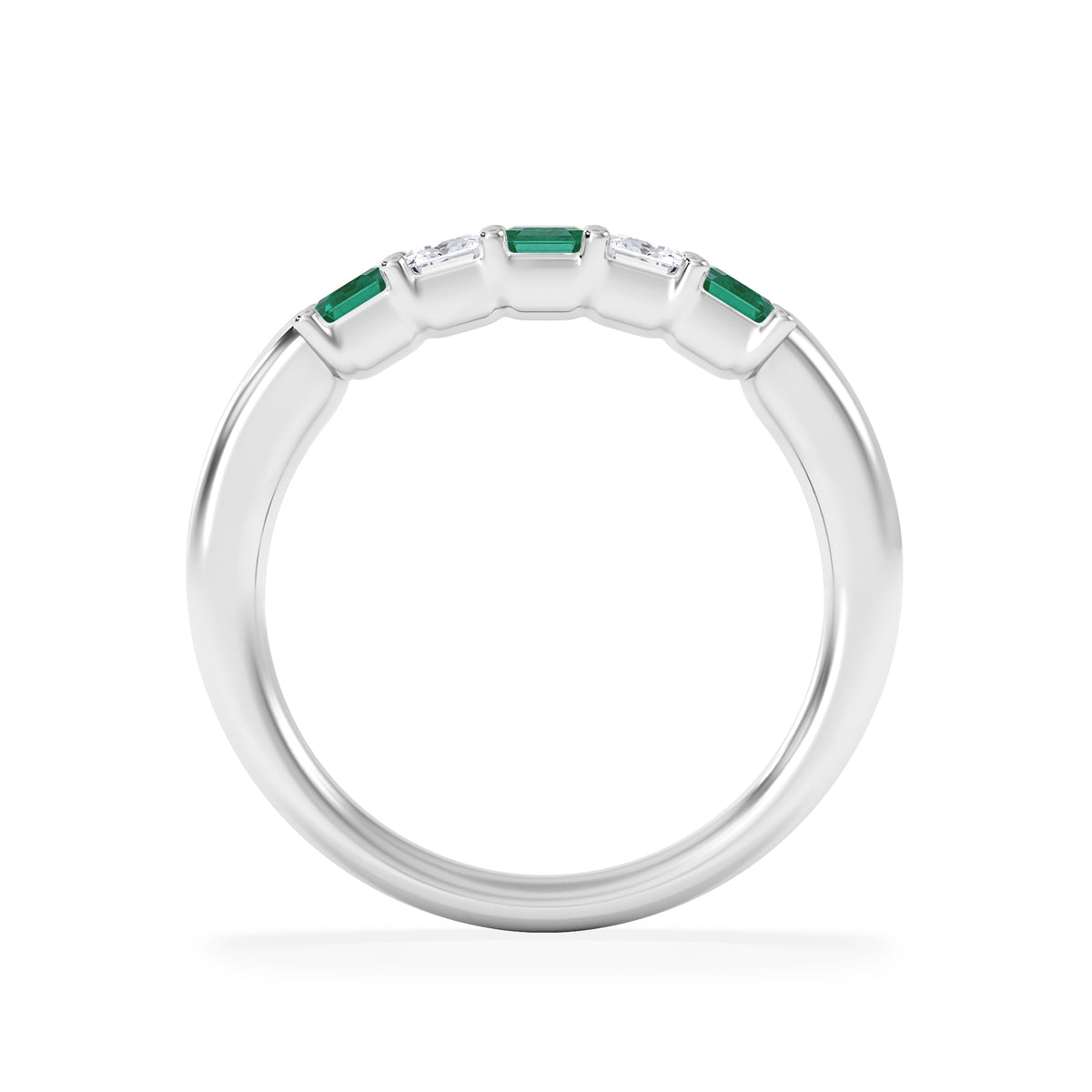 Solene 0.75ct Emerald Cut Lab Emerald and  Lab Diamond Half Eternity Ring in 18K White Gold