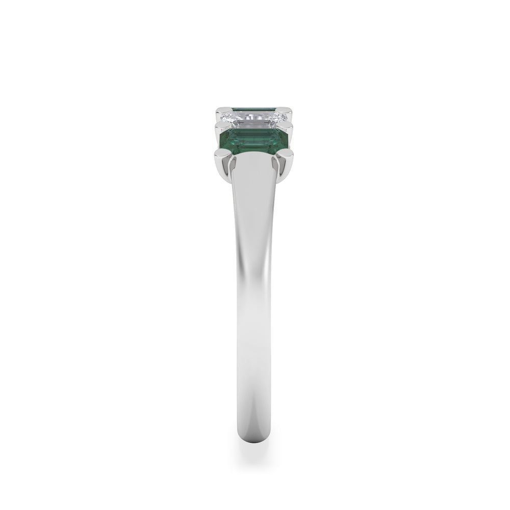 Solene 0.75ct Emerald Cut Lab Emerald and  Lab Diamond Half Eternity Ring in 18K White Gold