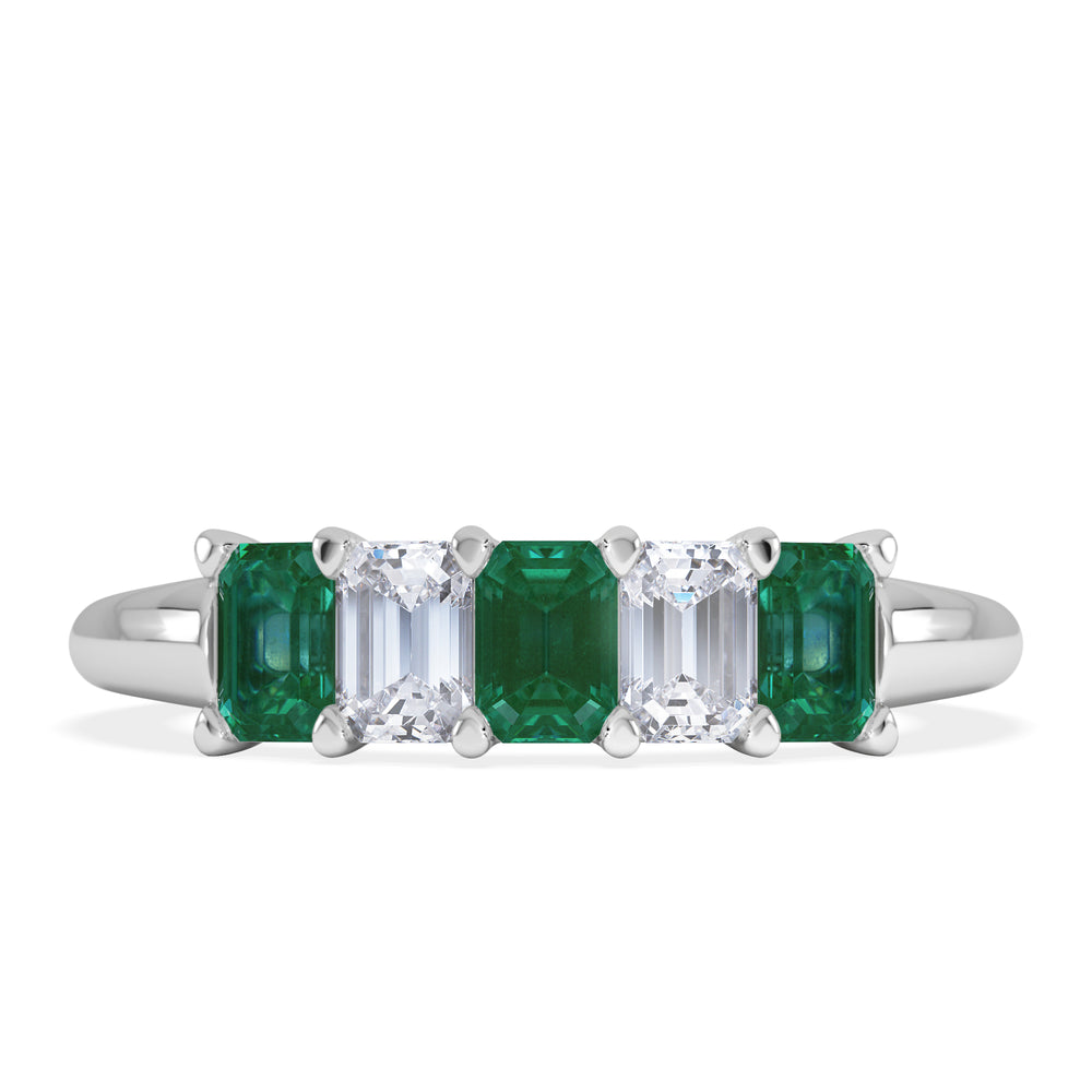 Solene 0.75ct Emerald Cut Lab Emerald and  Lab Diamond Half Eternity Ring in 18K White Gold