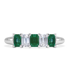Solene 0.75ct Emerald Cut Lab Emerald and  Lab Diamond Half Eternity Ring in 18K White Gold