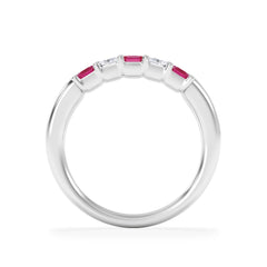 Solene 0.75ct Emerald Cut Lab Ruby and Lab Diamond Half Band Eternity Ring in 18K White Gold
