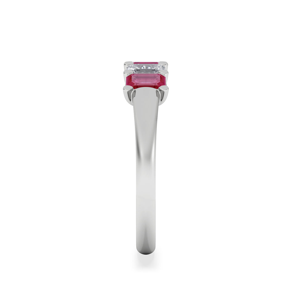 Solene 0.75ct Emerald Cut Lab Ruby and Lab Diamond Half Band Eternity Ring in 18K White Gold