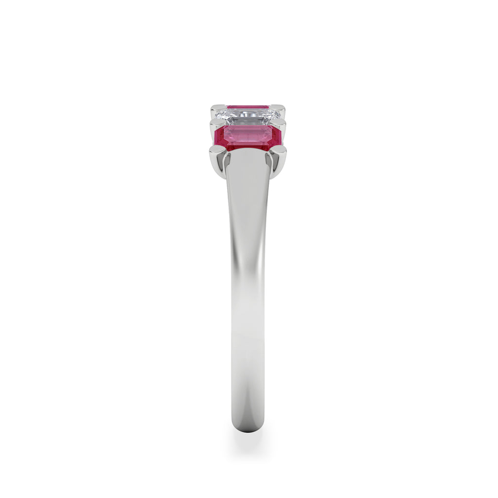 Solene 0.75ct Emerald Cut Lab Ruby and Lab Diamond Half Band Eternity Ring in 18K White Gold