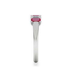 Solene 0.75ct Emerald Cut Lab Ruby and Lab Diamond Half Band Eternity Ring in 18K White Gold