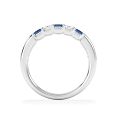 Solene 0.75ct Emerald Cut Lab Sapphire and Lab Diamond Half Band Eternity Ring in 18K White Gold