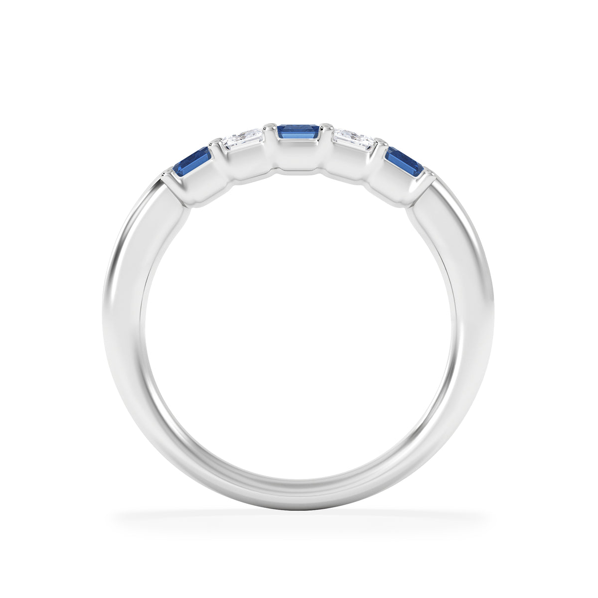 Solene 0.75ct Emerald Cut Lab Sapphire and Lab Diamond Half Band Eternity Ring in 18K White Gold