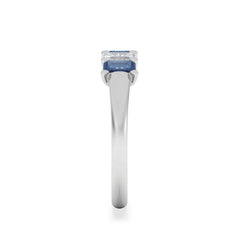 Solene 0.75ct Emerald Cut Lab Sapphire and Lab Diamond Half Band Eternity Ring in 18K White Gold