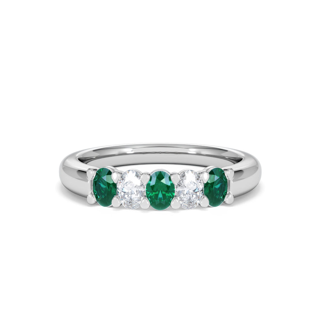 Solene 0.75ct Oval Cut Lab Emerald and Lab Diamond Half Band Eternity Ring in 18K White Gold