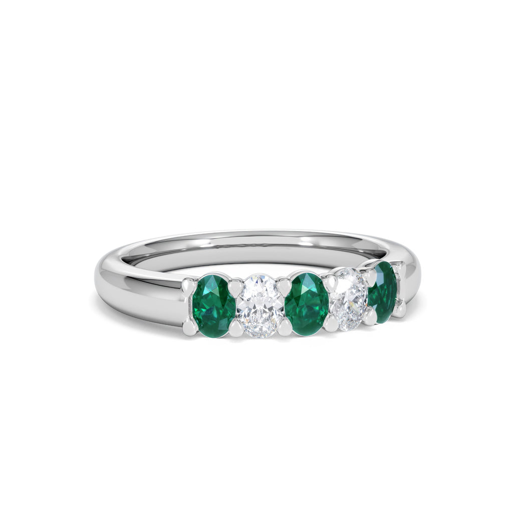 Solene 0.75ct Oval Cut Lab Emerald and Lab Diamond Half Band Eternity Ring in 18K White Gold