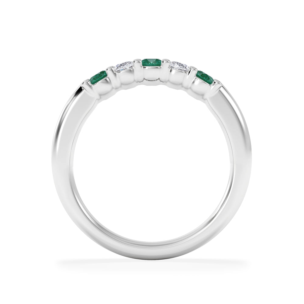 Solene 0.75ct Oval Cut Lab Emerald and Lab Diamond Half Band Eternity Ring in 18K White Gold