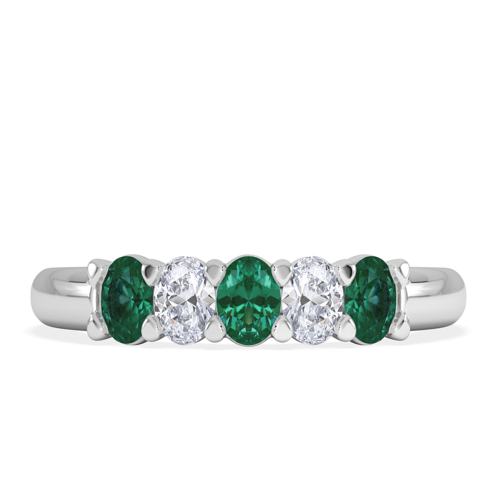 Solene 0.75ct Oval Cut Lab Emerald and Lab Diamond Half Band Eternity Ring in 18K White Gold