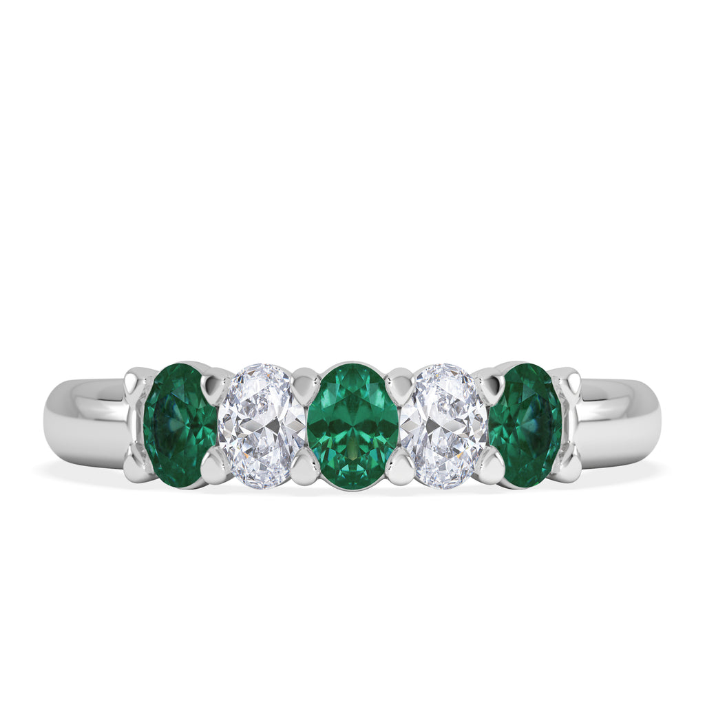 Solene 0.75ct Oval Cut Lab Emerald and Lab Diamond Half Band Eternity Ring in 18K White Gold