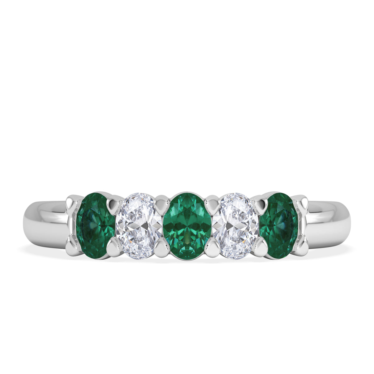 Solene 0.75ct Oval Cut Lab Emerald and Lab Diamond Half Band Eternity Ring in 18K White Gold