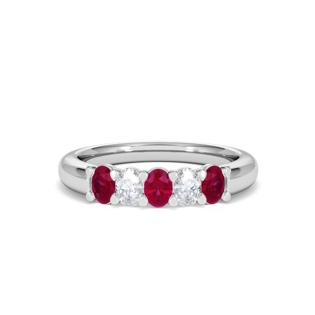 Solene 0.75ct Oval Cut Lab Ruby and Lab Diamond Half Band Eternity Ring in 18K White Gold