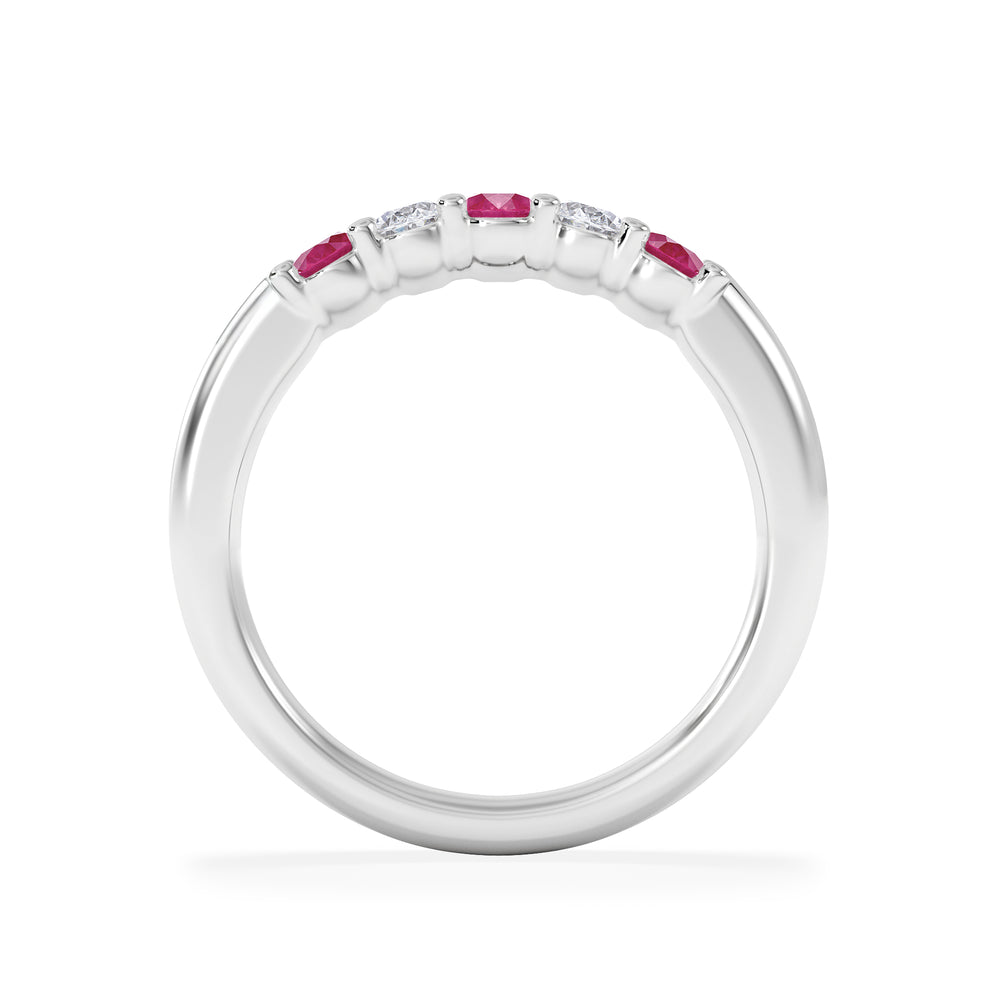 Solene 0.75ct Oval Cut Lab Ruby and Lab Diamond Half Band Eternity Ring in 18K White Gold