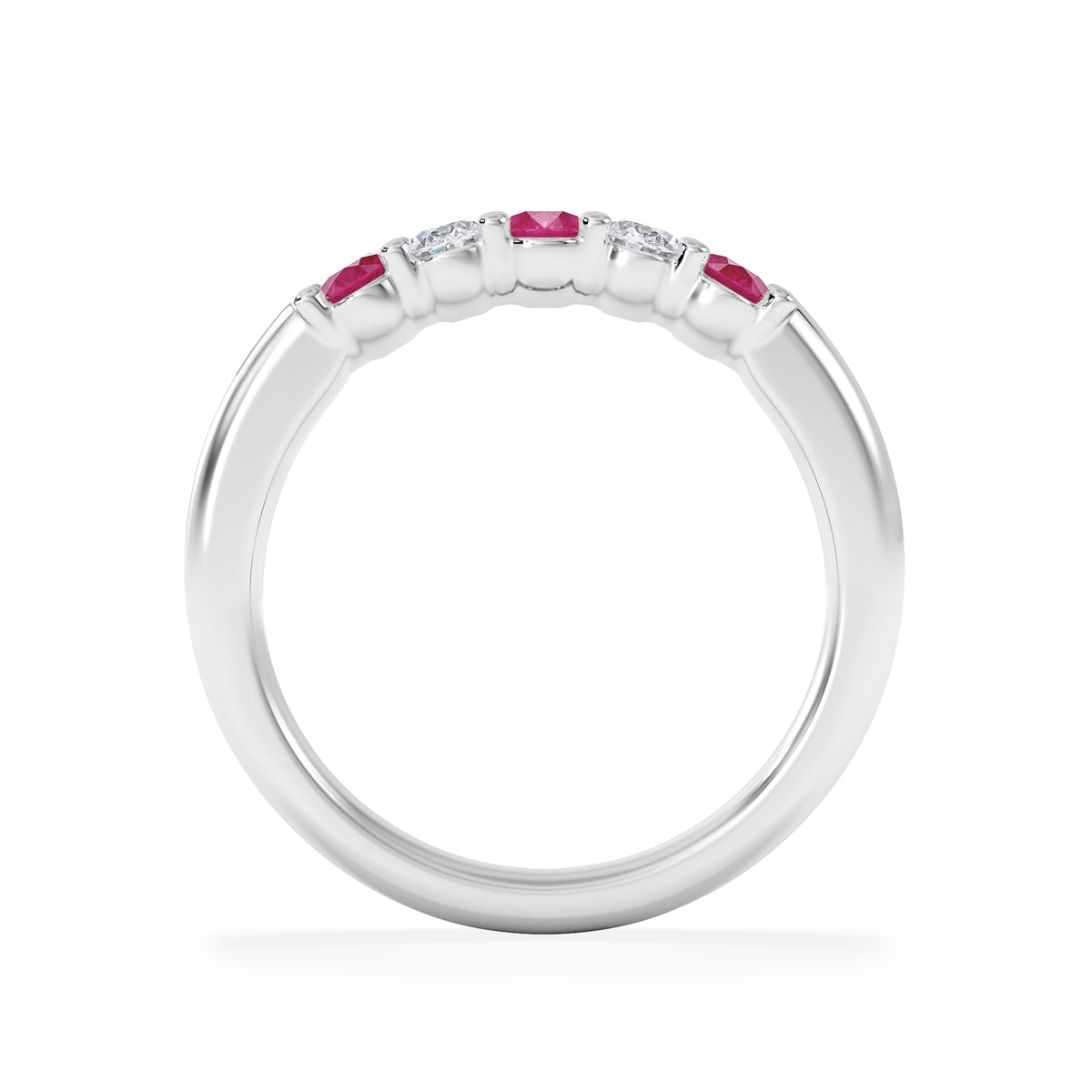 Solene 0.75ct Oval Cut Lab Ruby and Lab Diamond Half Band Eternity Ring in 18K White Gold