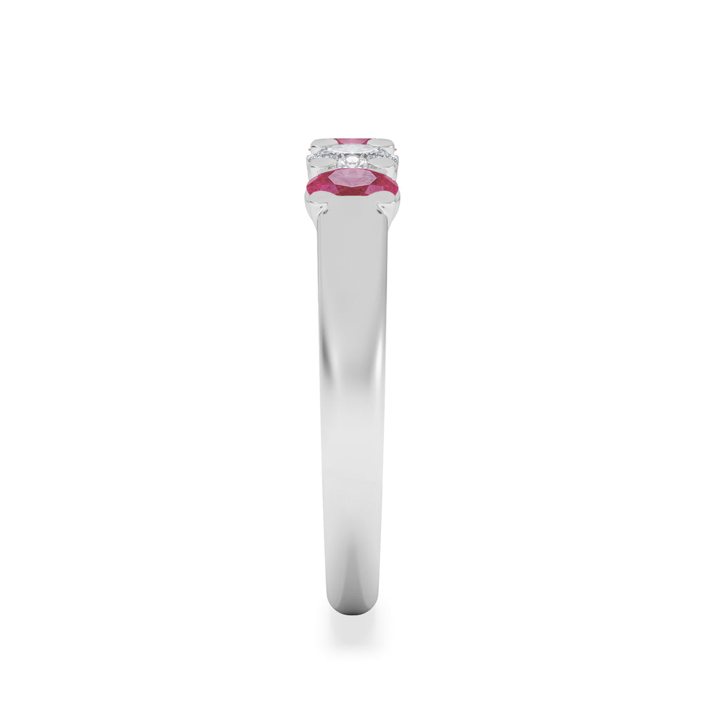 Solene 0.75ct Oval Cut Lab Ruby and Lab Diamond Half Band Eternity Ring in 18K White Gold