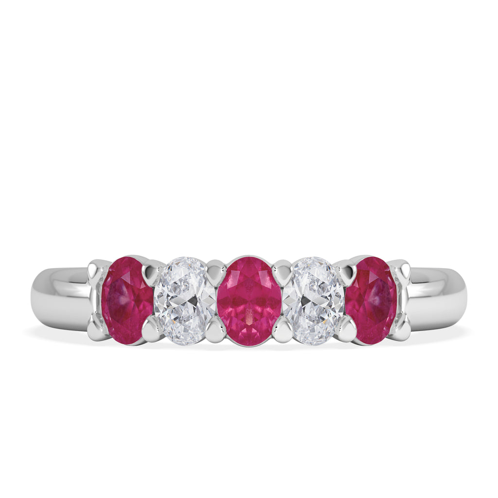 Solene 0.75ct Oval Cut Lab Ruby and Lab Diamond Half Band Eternity Ring in 18K White Gold
