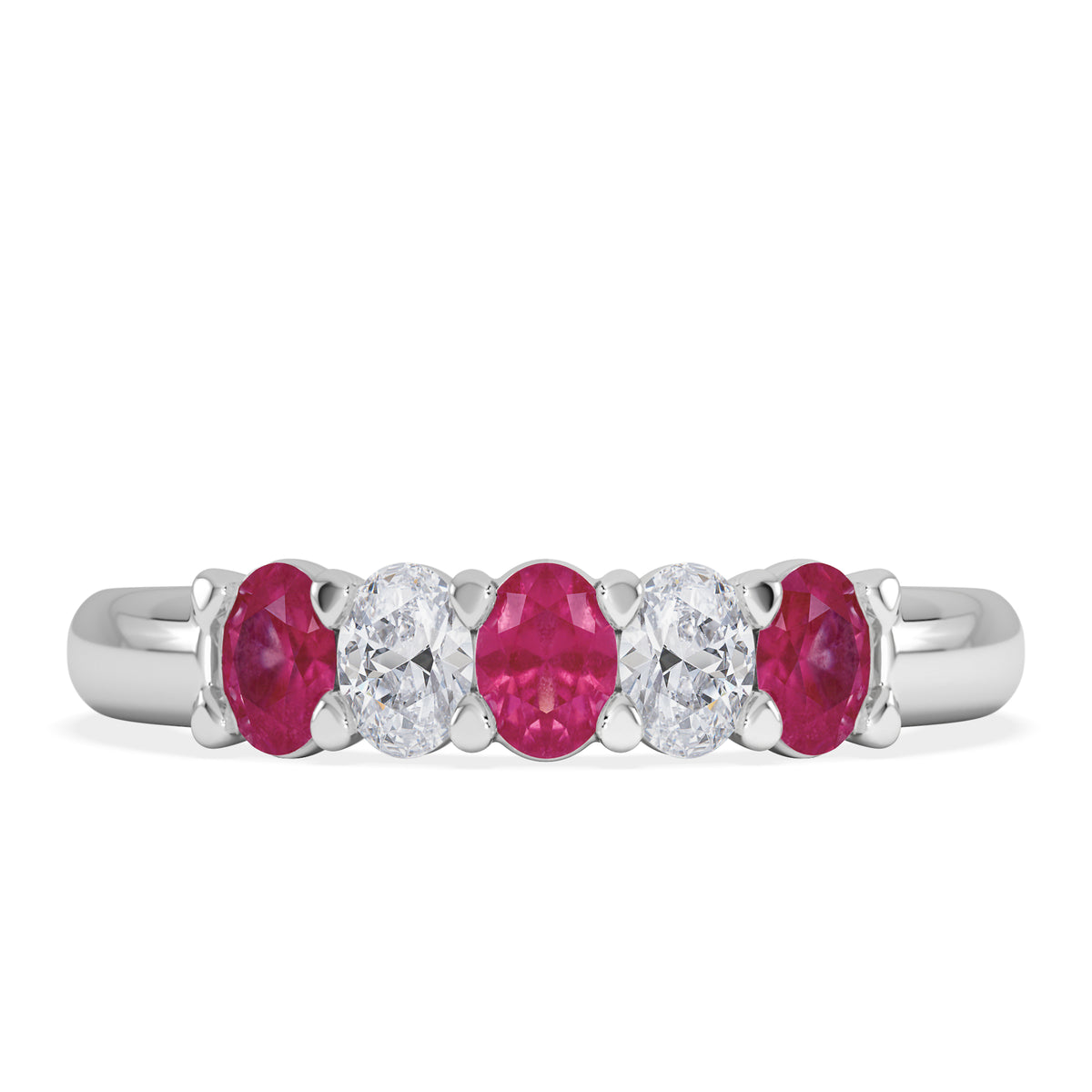 Solene 0.75ct Oval Cut Lab Ruby and Lab Diamond Half Band Eternity Ring in 18K White Gold