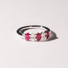 Solene 0.75ct Oval Cut Lab Ruby and Lab Diamond Half Band Eternity Ring in 18K White Gold