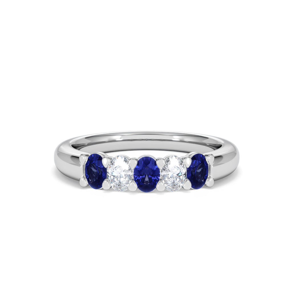 Solene 0.75ct Oval Cut Lab Sapphire and Lab Diamond Half Band Eternity Ring in 18k White Gold