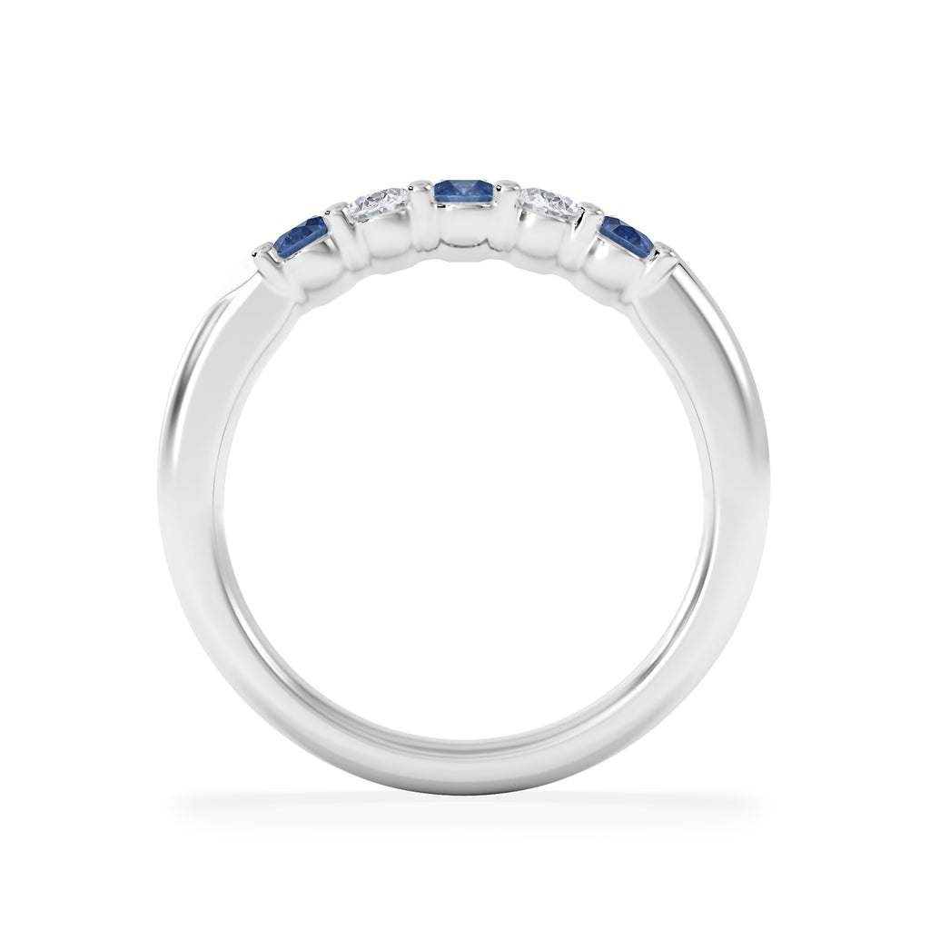 Solene 0.75ct Oval Cut Lab Sapphire and Lab Diamond Half Band Eternity Ring in 18k White Gold