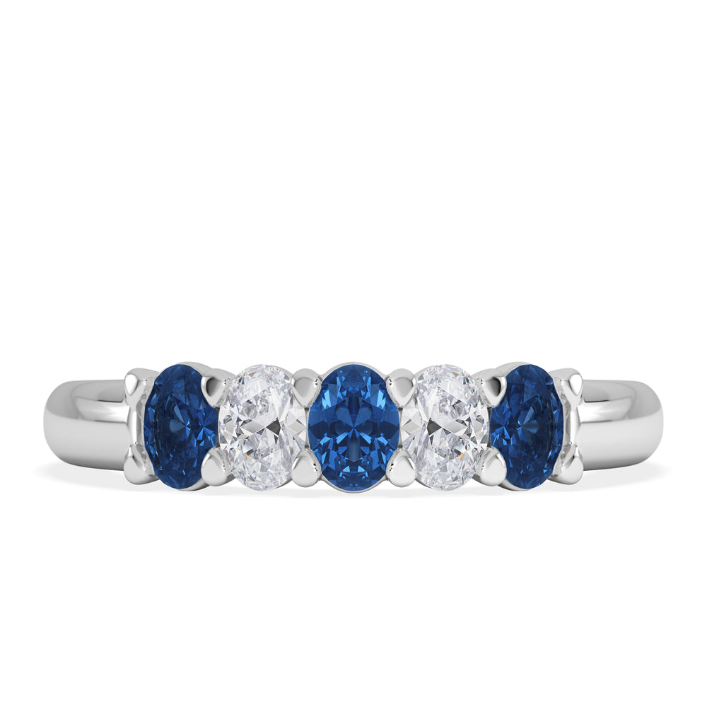 Solene 0.75ct Oval Cut Lab Sapphire and Lab Diamond Half Band Eternity Ring in 18k White Gold