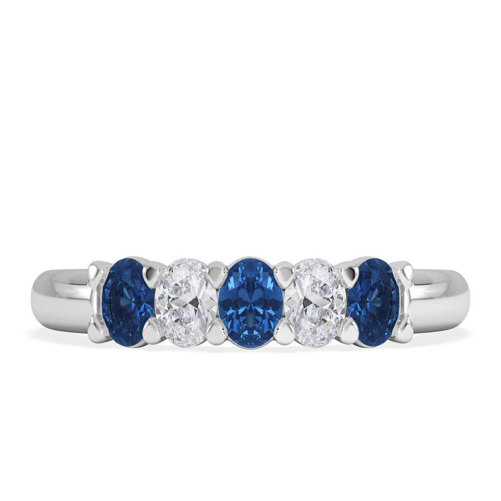 Solene 0.75ct Oval Cut Lab Sapphire and Lab Diamond Half Band Eternity Ring in 18k White Gold