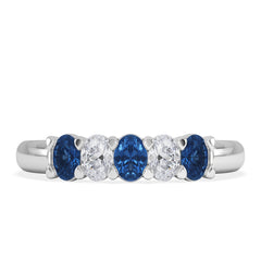 Solene 0.75ct Oval Cut Lab Sapphire and Lab Diamond Half Band Eternity Ring in 18k White Gold