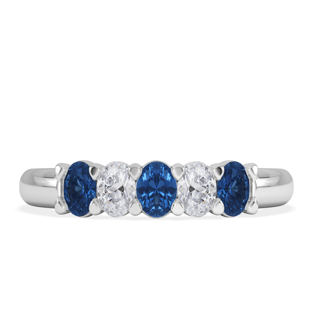 Solene 0.75ct Oval Cut Lab Sapphire and Lab Diamond Half Band Eternity Ring in 18k White Gold