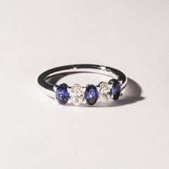Solene 0.75ct Oval Cut Lab Sapphire and Lab Diamond Half Band Eternity Ring in 18k White Gold