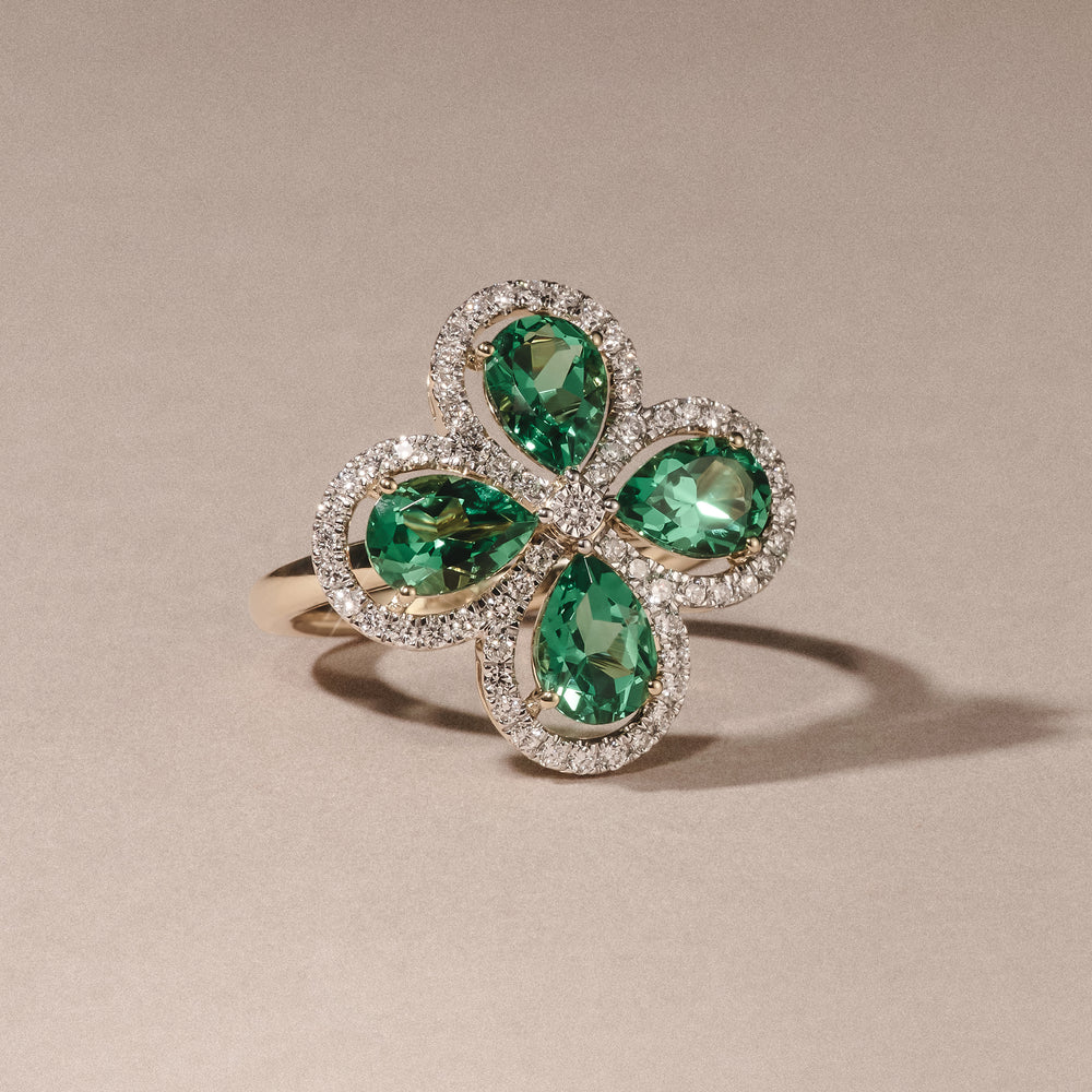 Bloom 3.20ct Lab Emerald and Lab Diamond Ring in 18K Yellow Gold