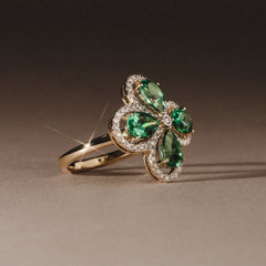 Bloom 3.20ct Lab Emerald and Lab Diamond Ring in 18K Yellow Gold